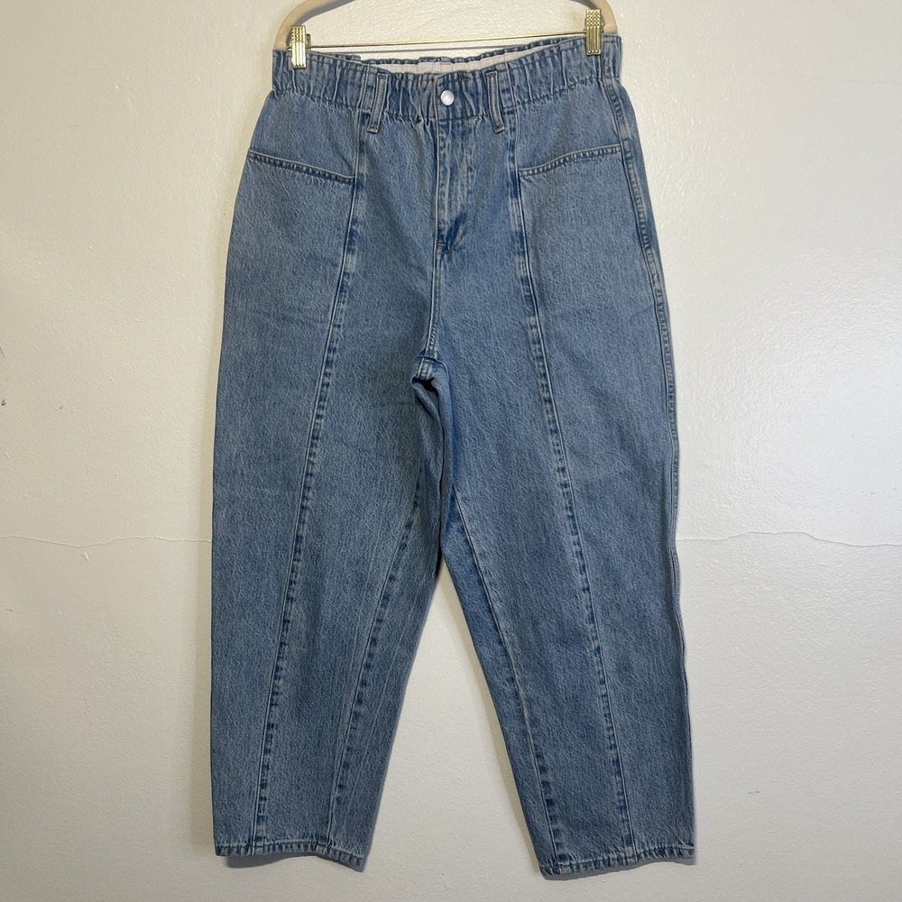 Madewell Jeans Womens Sz L Blue Paper Bag Waist Balloon Crop‎ High Rise Denim
